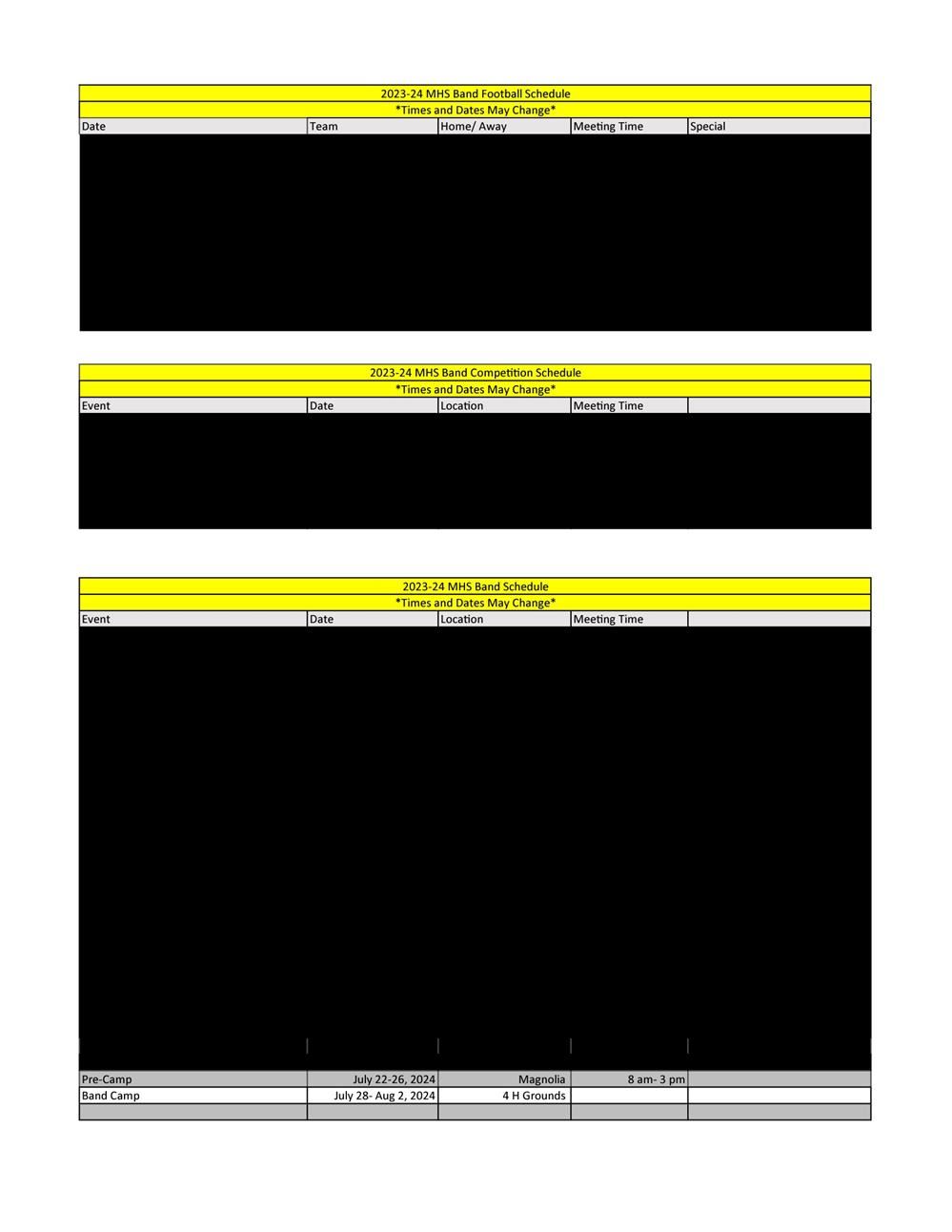 2023-24 MHS Band Schedule 2023-24 MHS Band Schedule